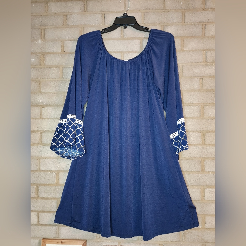 2 B Together Boho Dress With Bell Sleeves Blue Women's Dress